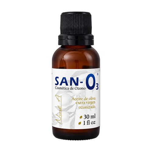 Aceite de oliva ozonizado · Nivel A SANO3, 30 ml, vista del envase
