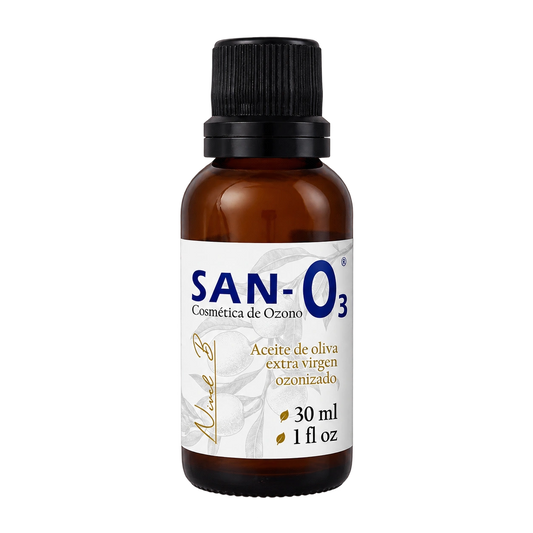 Aceite de oliva ozonizado · Nivel B SANO3, 30 ml, vista del envase