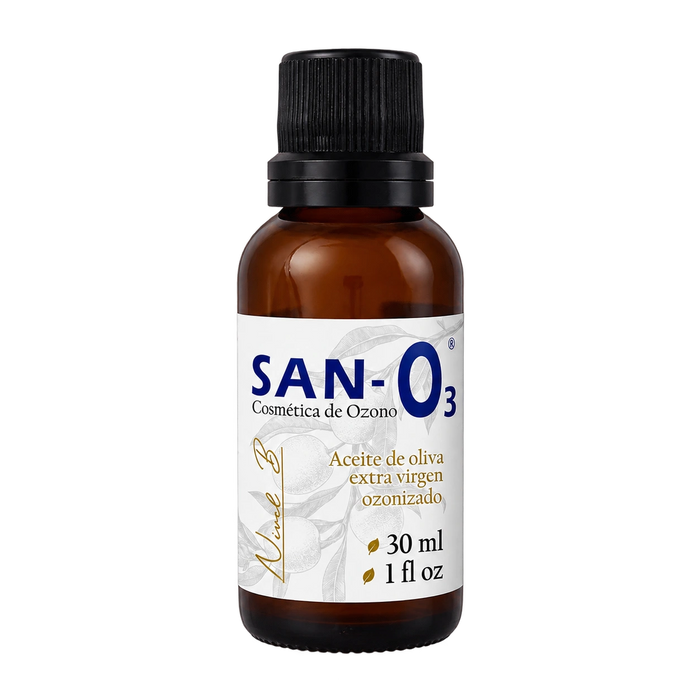 Aceite de oliva ozonizado · Nivel B SANO3, 30 ml, vista del envase